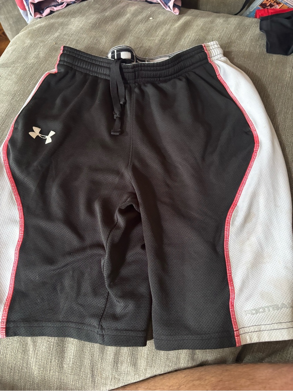 Under Armour Black Athletic Shorts with White & Red Accents Youth Medium